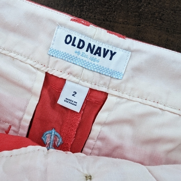 Old Navy Nautical Chino Shorts 2 Coral Blue Embroidered Coastal Anchors Short - Picture 8 of 10